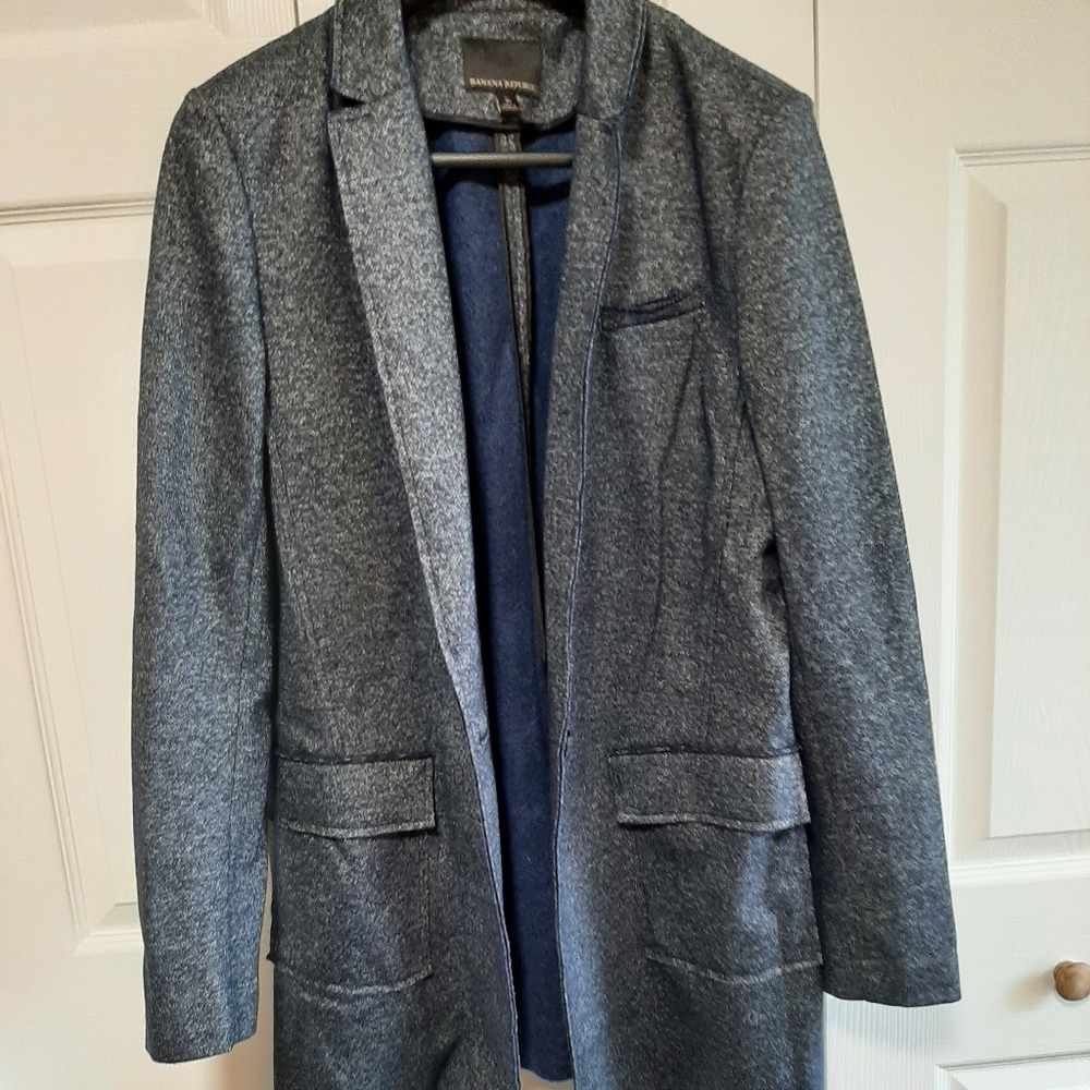 Banana Republic Blue Fleck Long Blazer Sz 16 Tall 16T